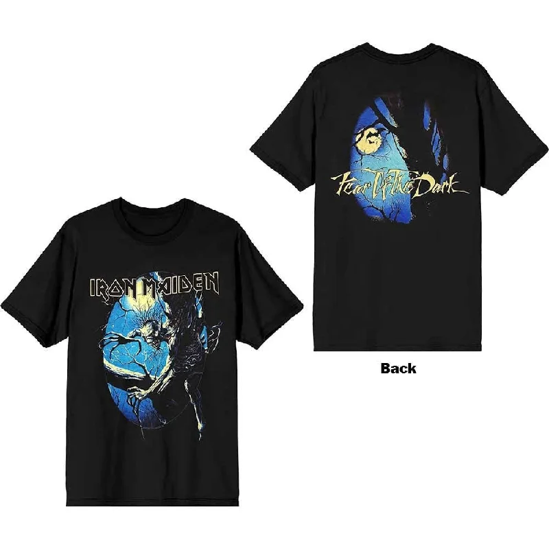 Iron Maiden Adult T-Shirt - Fear of the Dark Oval Eddie Moon (Back Print) - Official Licensed Design - Worldwide Shipping Terry Blend Velvet Blend Canvas Blend