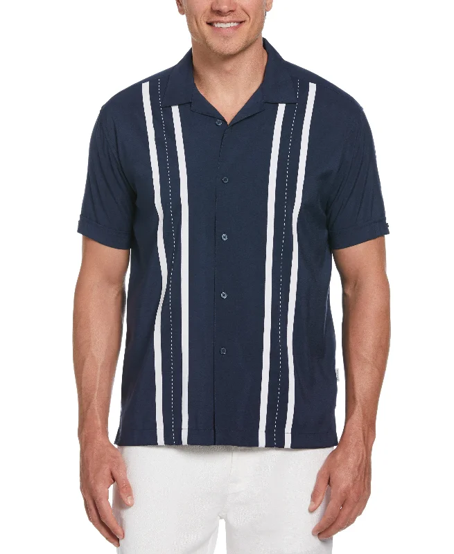Contrast Panel Camp Collar Shirt Solid Print Embellished