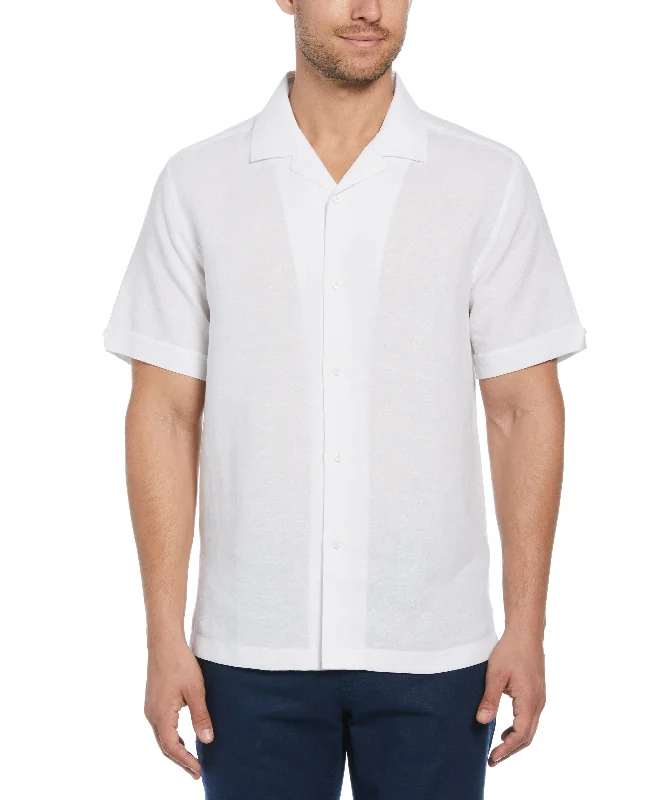 Big & Tall Linen Blend Dobby Camp Collar Shirt Machine Wash Dry Clean Hand Wash