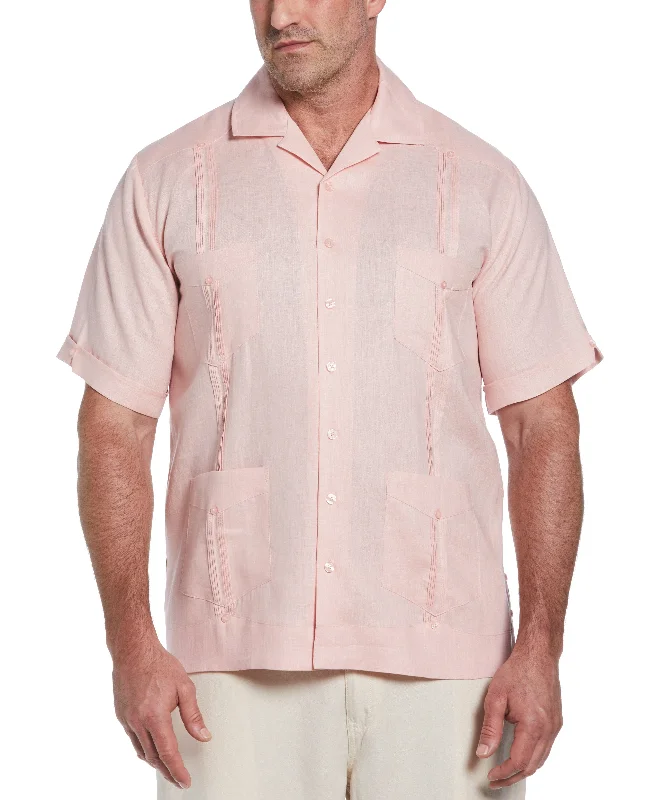 Big & Tall 100% Linen Classic Guayabera Shirt - Short Sleeve Cotton Fabric Linen Fabric Terry Fabric