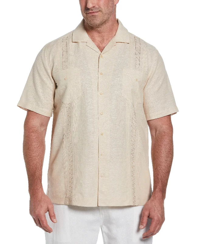 Big & Tall Two Pocket Embroidered Guayabera Shirt Silk Blend Satin Velvet