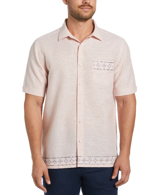 Linen Blend Embroidered Border Shirt Spandex Blend Rayon Blend Denim Blend