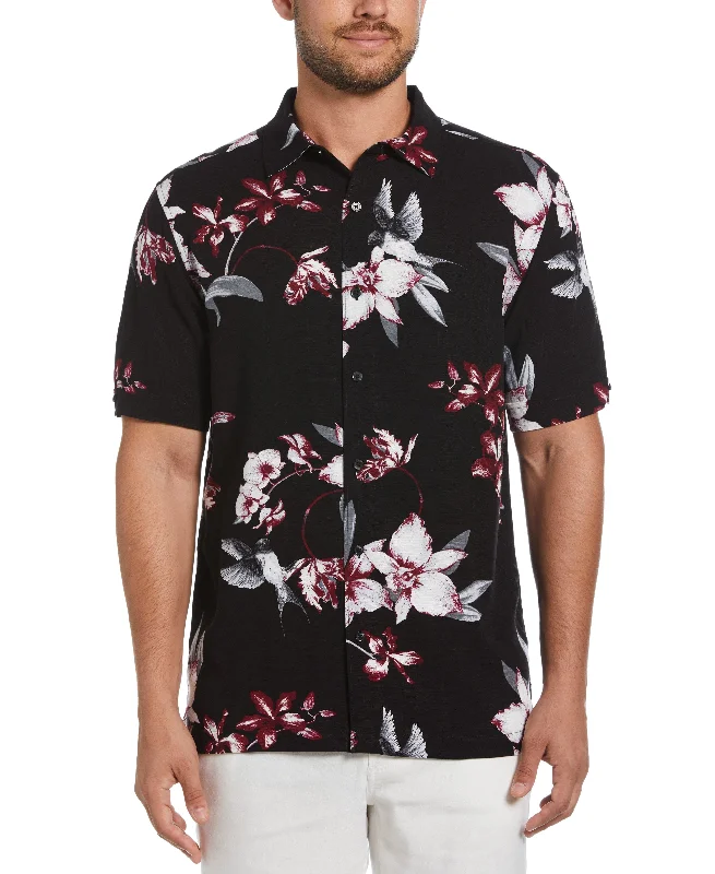 Floral Conversational Print Shirt Chenille Blend Fleece Blend Nylon Blend