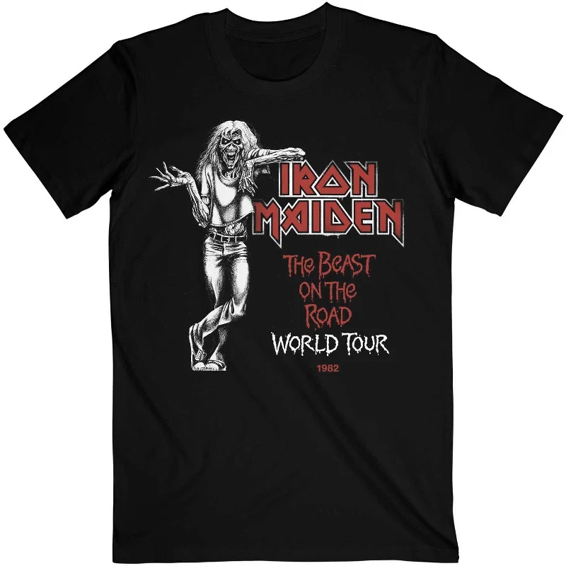 Iron Maiden Adult T-Shirt - Beast Over Hammersmith World Tour '82 - Official Licensed Design - Worldwide Shipping Houndstooth Herringbone Solid