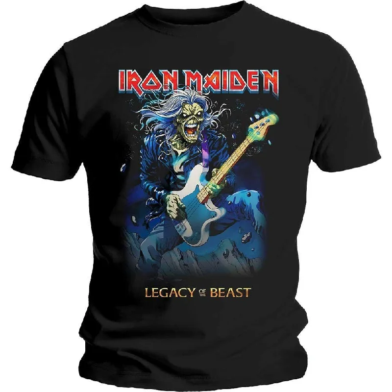 Iron Maiden Adult T-Shirt - Eddie on Bass - Official Licensed Design - Worldwide Shipping Spandex Blend Rayon Blend Denim Blend