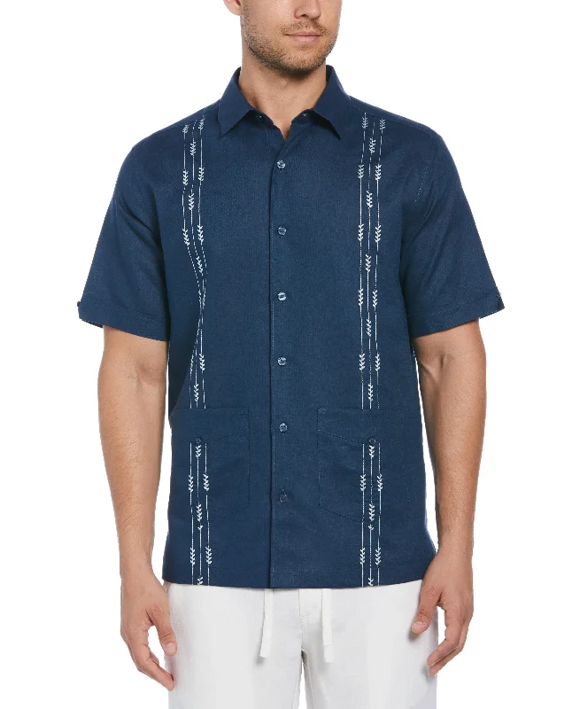 Linen Blend Leaf Embroidery Panel Guayabera Shirt Terry Blend Velvet Blend Canvas Blend
