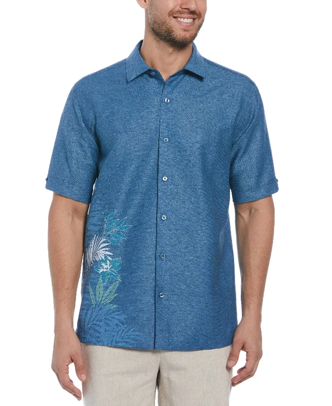 Linen Blend Asymmetrical Tropical Leaf Print Shirt Nylon Fabric Polyester Fabric Spandex Fabric