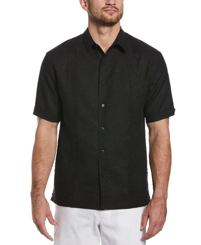 Big & Tall Linen Blend No Pocket Guayabera Shirt Zippered Front Buttoned Front Snap Front