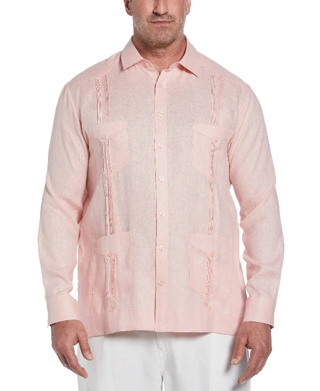 Big & Tall 100% Linen Classic Guayabera Shirt - Long Sleeve Mesh Blend Leather Blend Suede Blend