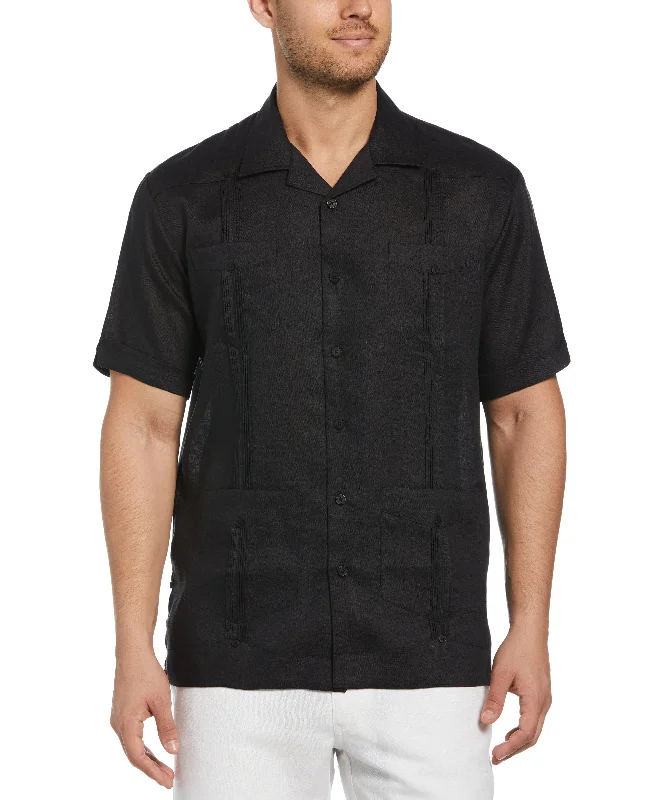 100% Linen Classic Guayabera Shirt - Short Sleeve Zippered Front Buttoned Front Snap Front