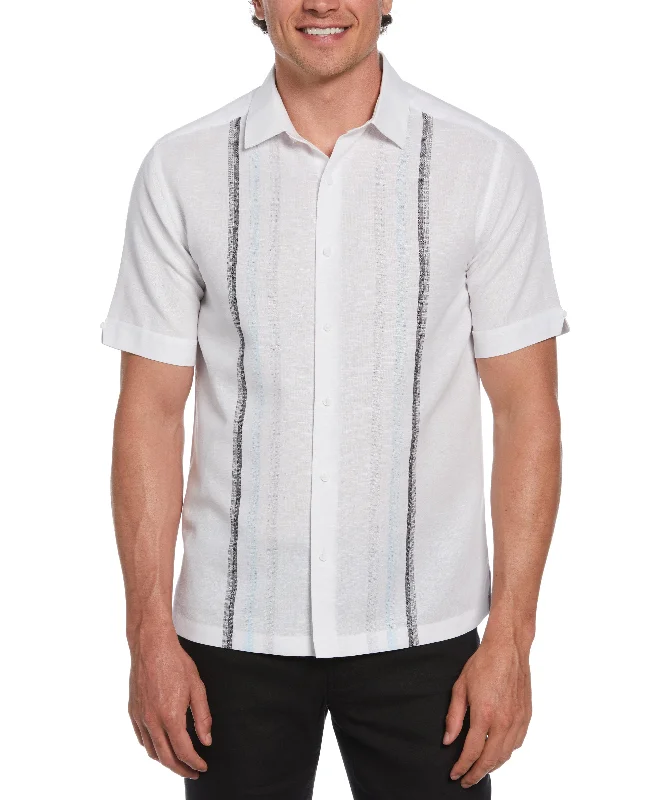 Big & Tall Linen Blend Gradient Panel Shirt V-Neck T-Shirt Long Sleeve Cotton
