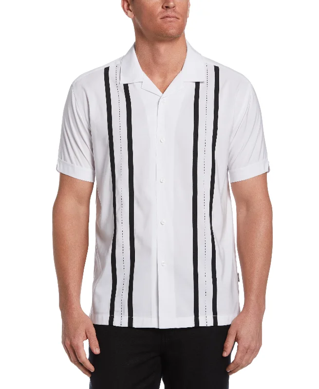 Contrast Panel Camp Collar Shirt Houndstooth Herringbone Solid