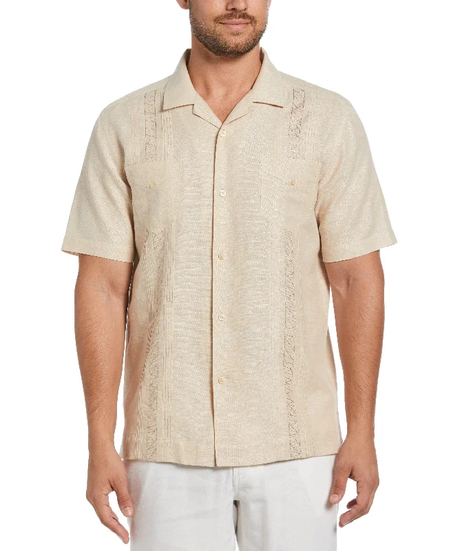 Two Pocket Embroidered Guayabera Shirt Chenille Fabric Brocade Fabric Lace Fabric