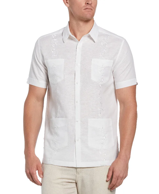 Big & Tall Linen Blend Tonal Embroidery Guayabera Shirt Hooded Caped Shawl Collar