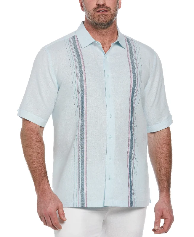 Big & Tall Linen Blend Stripe Panel Shirt Spandex Blend Rayon Blend Denim Blend
