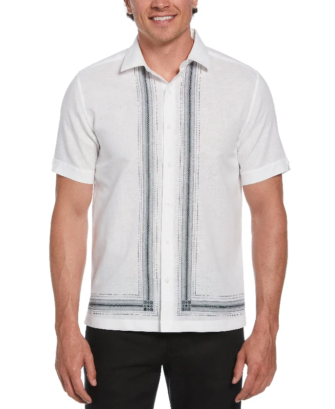 Linen Blend L-Shaped Deco Pattern Shirt Boxy Fit Fitted Loose