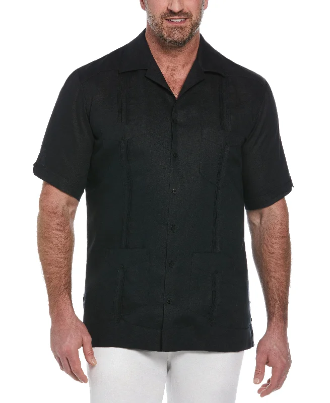 Big & Tall 100% Linen Classic Guayabera Shirt - Short Sleeve Zippered Front Buttoned Front Snap Front