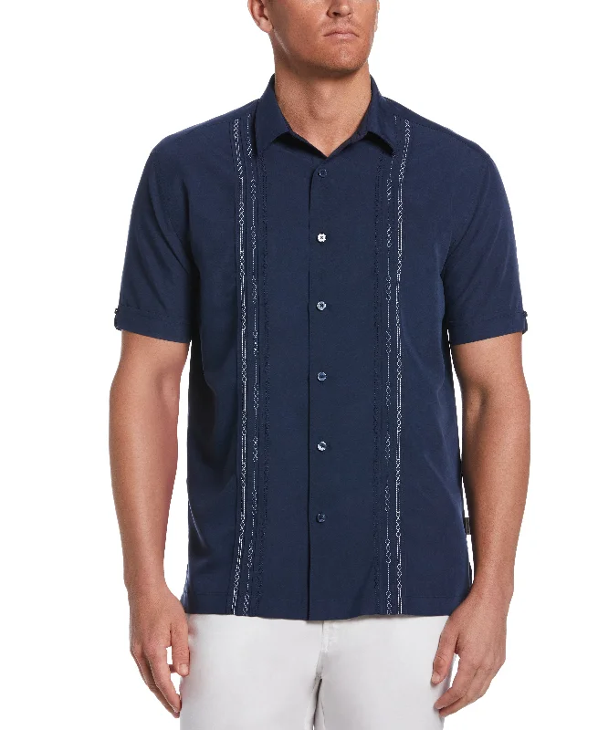 Geo Embroidered Panel Shirt Houndstooth Herringbone Solid