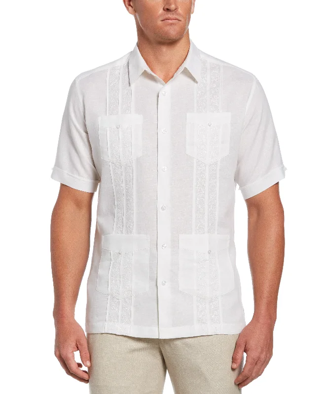 Embroidered Guayabera Shirt Front Pockets Side Pockets Patch Pockets