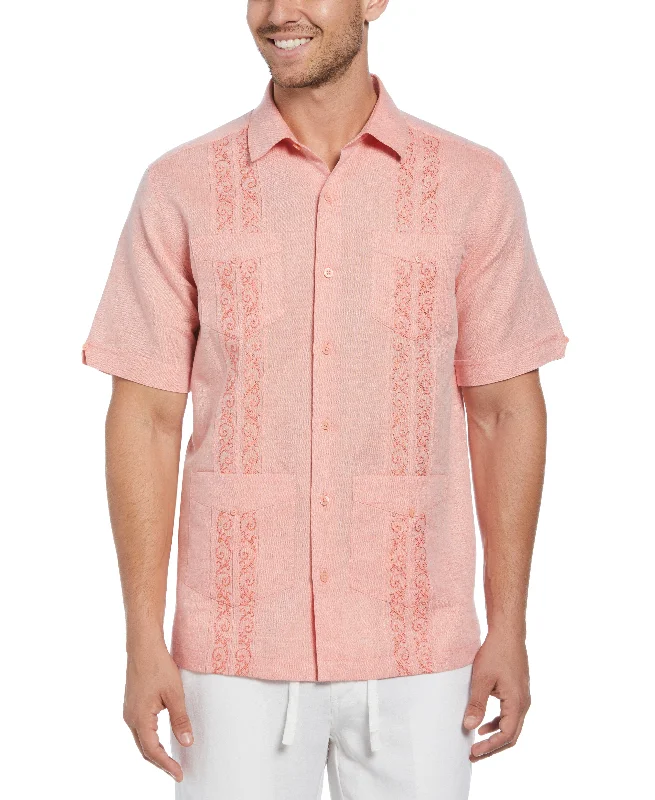 Linen Blend Embroidered Panel Guayabera Shirt Jersey Fabric Tulle Fabric Batik Fabric