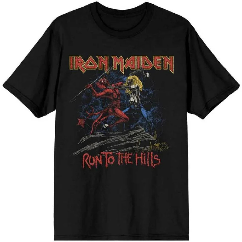 Iron Maiden Adult T-Shirt - Number of the Beast Run to the Hills Distress - Official Licensed Design - Worldwide Shipping V-Neck T-Shirt Long Sleeve Cotton