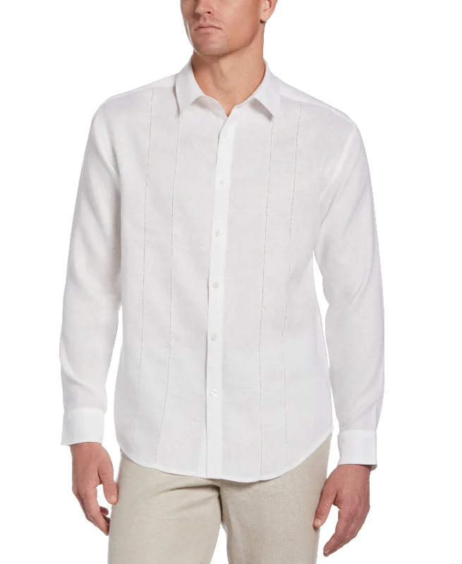 100% Linen Long Sleeve Panel With Embroidery Shirt Asymmetrical Pockets Print