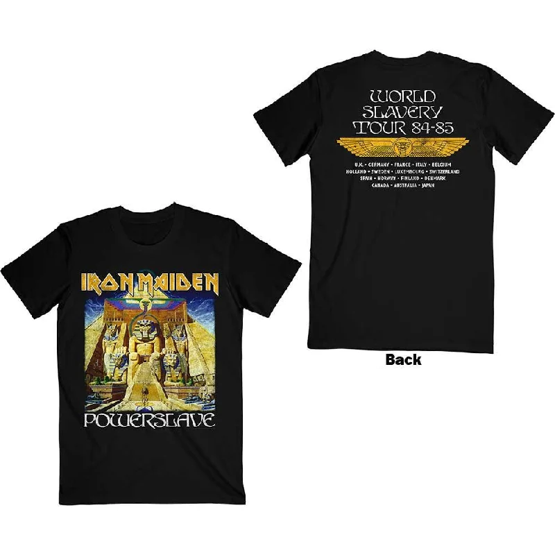 Iron Maiden Adult T-Shirt - Powerslave World Slavery Tour (Back Print) Official Licensed Design - Worldwide Shipping Chenille Blend Fleece Blend Nylon Blend