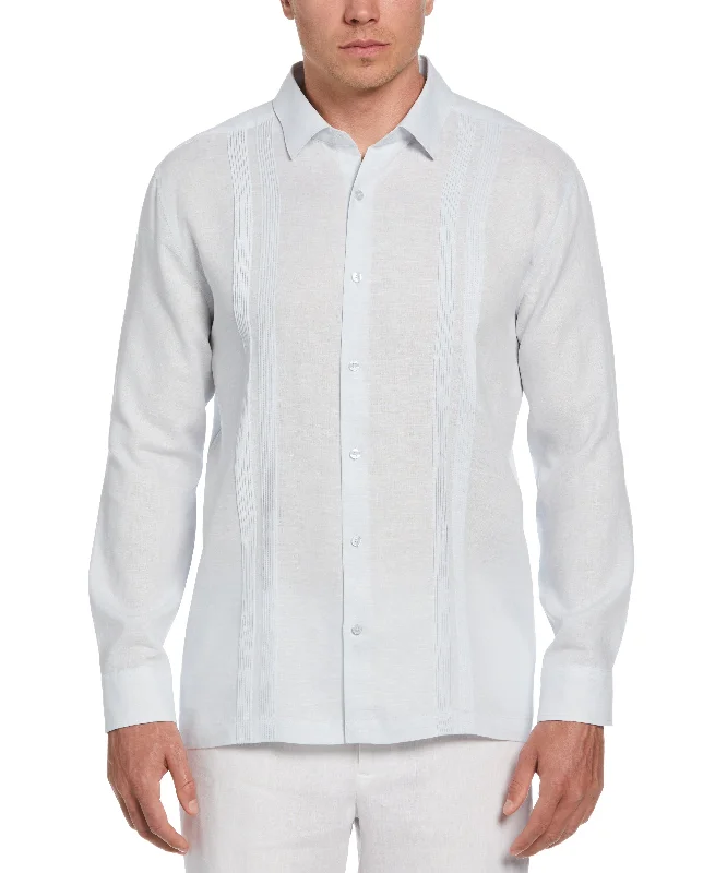 Linen Multi-Tuck Guayabera Shirt Seamless Knitted Crochet