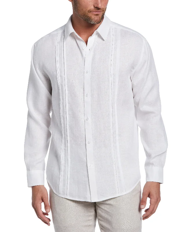 Linen Embroidered Tuck Panel Guayabera Shirt Seamless Knitted Crochet