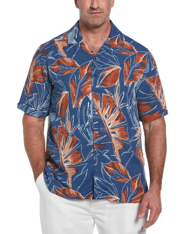 Big & Tall Oversized Tropical Sketch Print Shirt Anti-Shrink Durable Soft