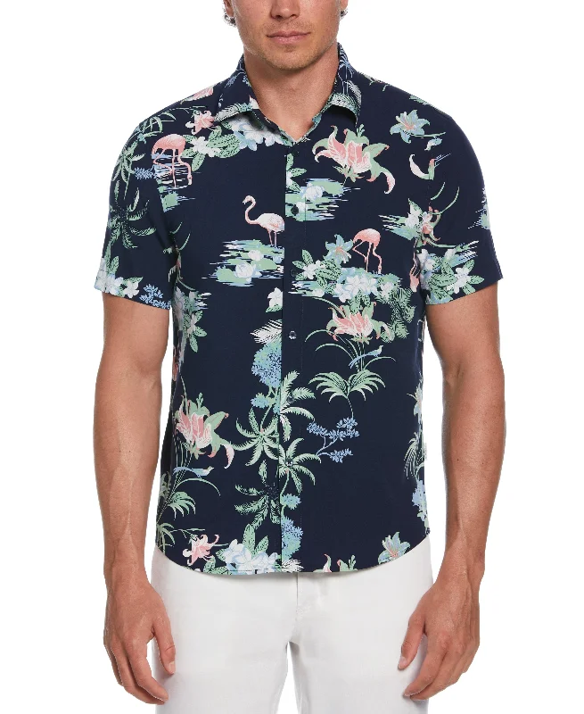 Tropical Flamingo Print Shirt Satin Fabric Silk Fabric Chiffon Fabric