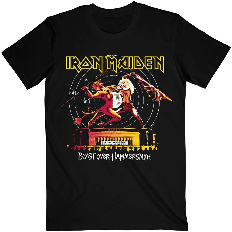 Iron Maiden Adult T-Shirt - Beast Over Hammersmith Eddie & Devil Tonal - Official Licensed Design - Worldwide Shipping Collared Crew Neck Turtle Neck