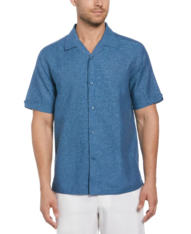 Linen Blend Dobby Camp Collar Shirt Machine Wash Dry Clean Hand Wash