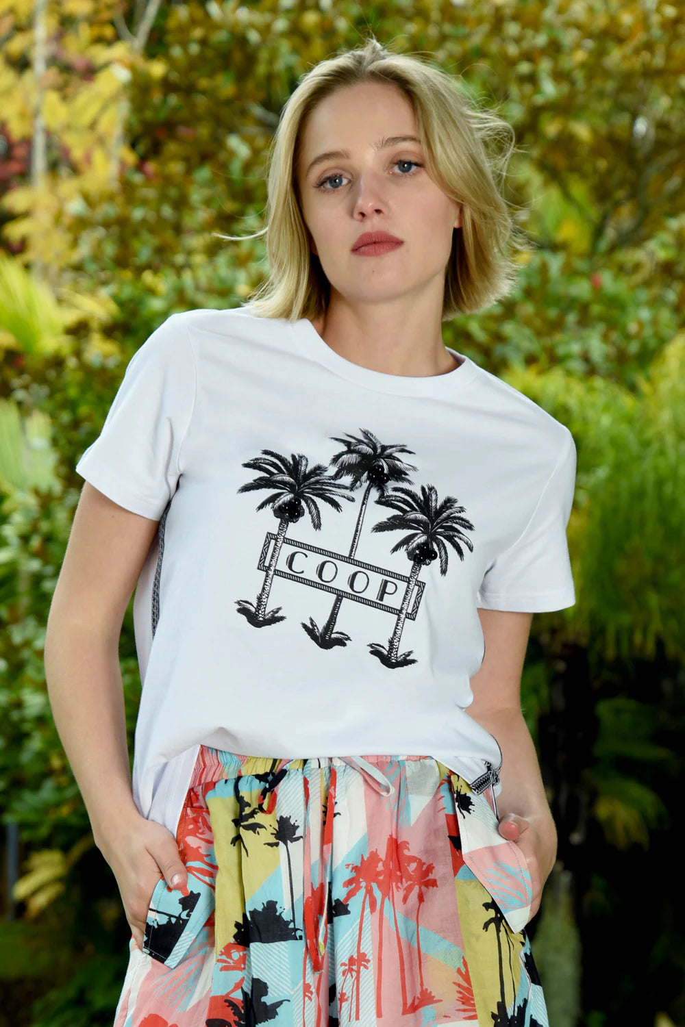 Coconut  Grove T-Shirt -White Print Jacquard Patchwork