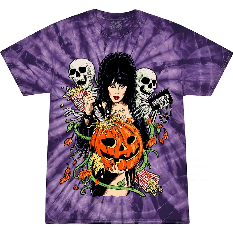 ELVIRA: CREEPY CARVER - TIE-DYE T-SHIRT Zippered Buttoned Snapped