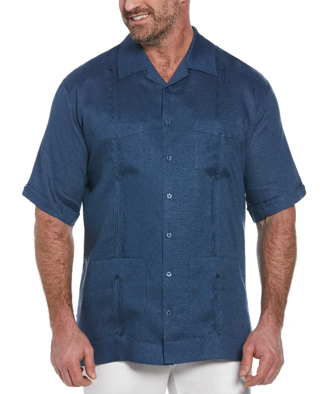Big & Tall 100% Linen Classic Guayabera Shirt - Short Sleeve Anti-Shrink Durable Soft