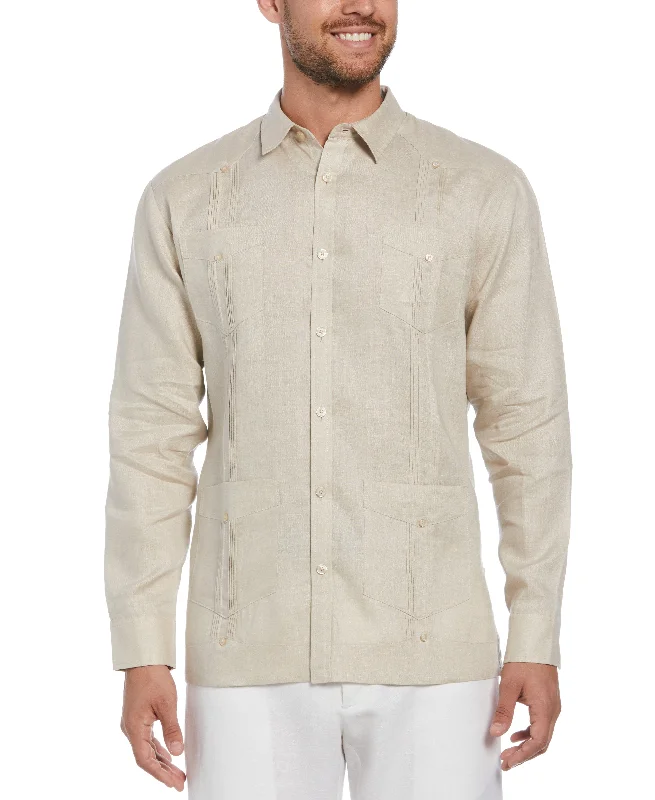 100% Linen Classic Guayabera Shirt - Long Sleeve - Tan Layered Multi-layer Single Layer