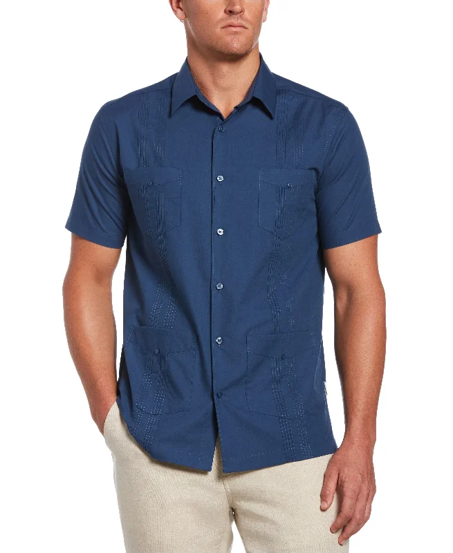 Big & Tall Four Pocket Guayabera Shirt Notch Collar Peter Pan Collar Cowl Neck