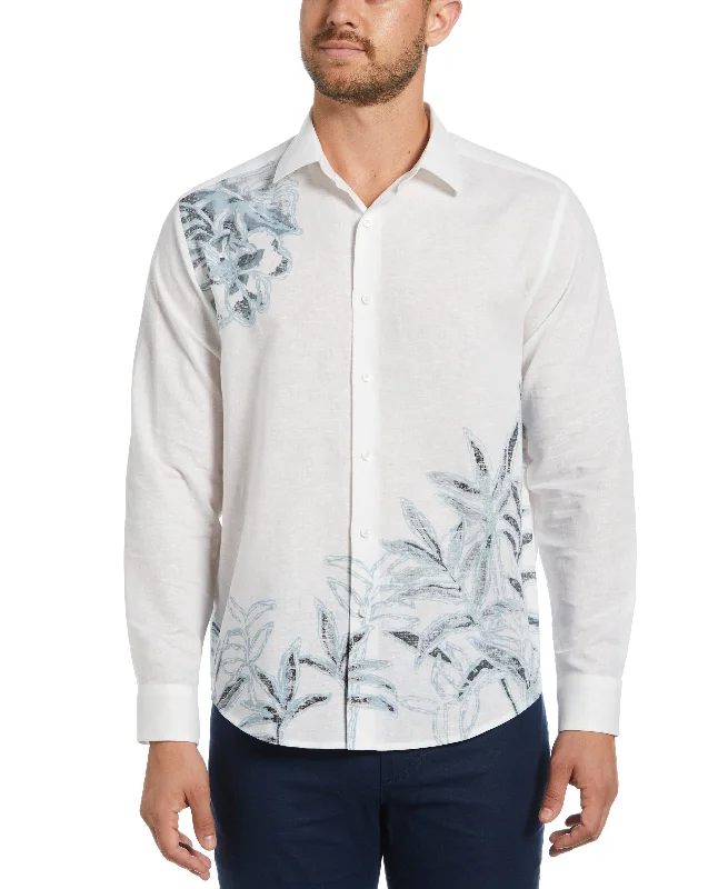 Linen Blend Reverse Asymmetric Placement Print Shirt Basic T-Shirt Crew Neck Short Sleeve