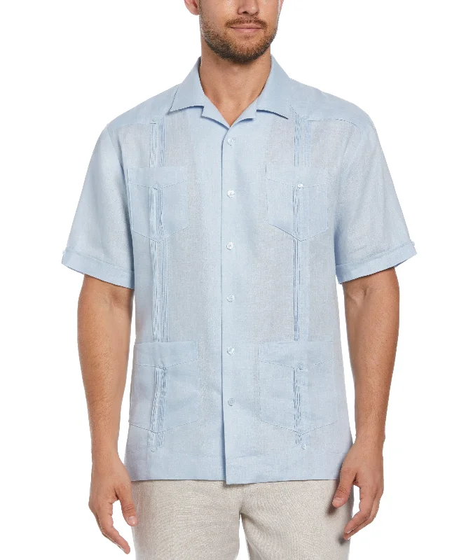 100% Linen Classic Guayabera Shirt - Short Sleeve Elegant Classic Vintage