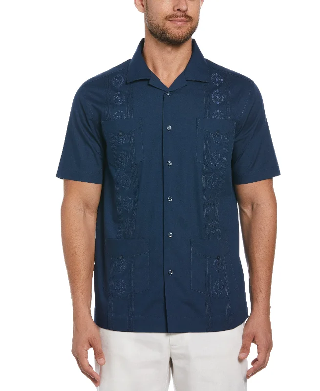 Authentic Embroidered Guayabera Shirt Striped Floral Plaid