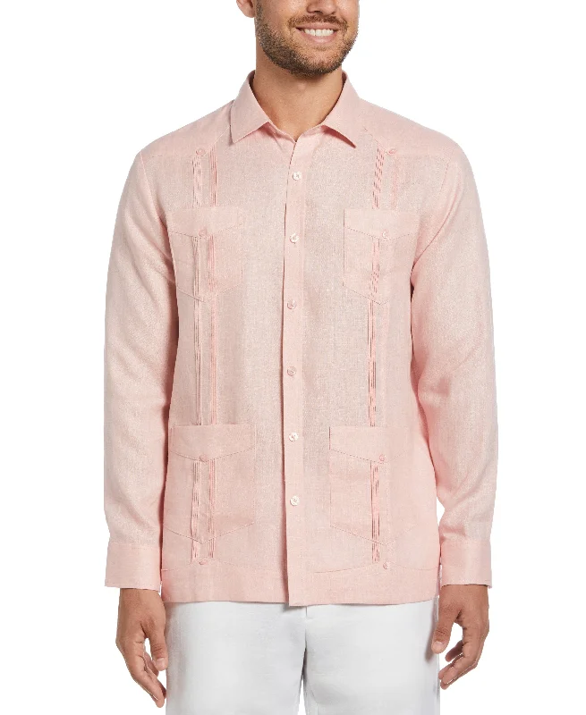 100% Linen Classic Guayabera Shirt - Long Sleeve - Silver Pink Terry Blend Velvet Blend Canvas Blend
