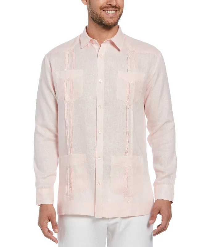 Big & Tall 100% Linen Classic Guayabera Shirt - Long Sleeve Satin Fabric Silk Fabric Chiffon Fabric
