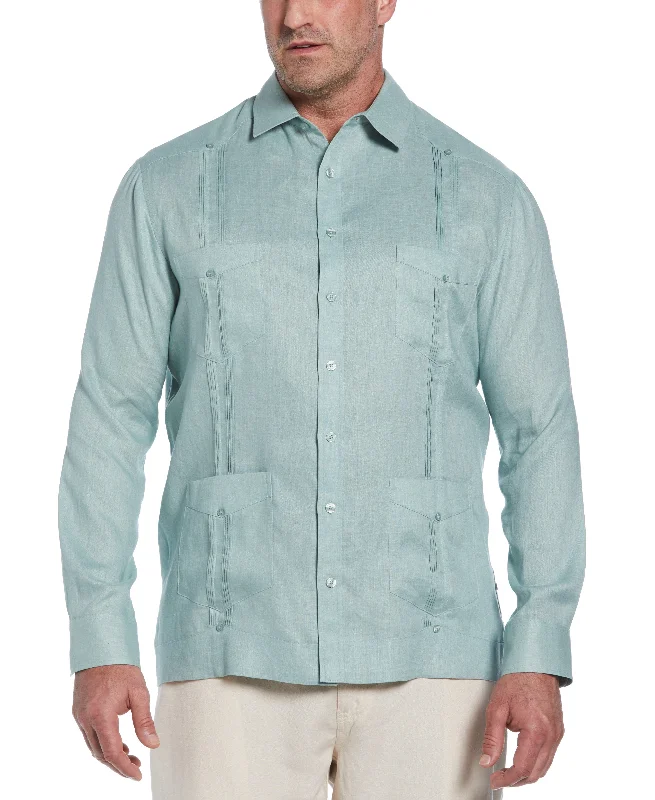 Big & Tall 100% Linen Classic Guayabera Shirt - Long Sleeve Chenille Fabric Brocade Fabric Lace Fabric