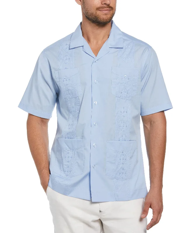 Authentic Embroidered Guayabera Shirt Welt Pockets Slit Pockets Flap Pockets