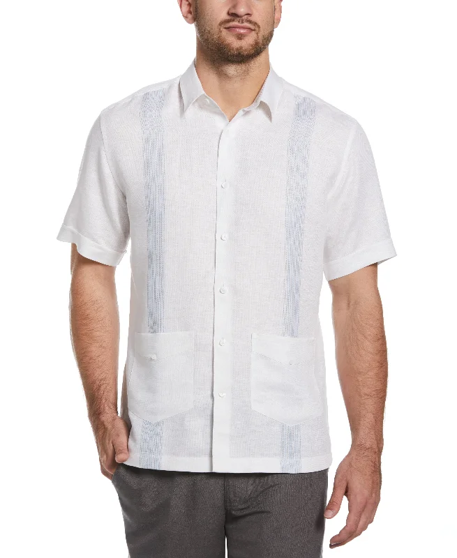 Big & Tall Striped Panel Double Lower Pocket Guayabera Shirt Cashmere Blend Cotton Blend Poly Blend