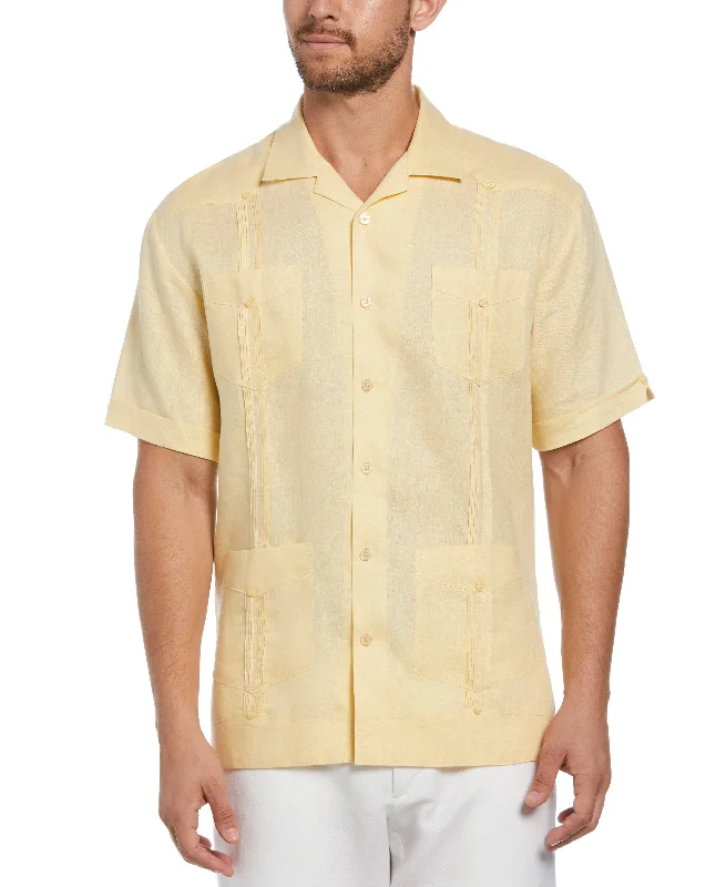 Big & Tall 100% Linen Classic Guayabera Shirt - Short Sleeve Fitted T-Shirt Seamless Stretchy