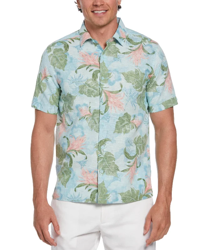 Big & Tall Linen Blend Tropical Floral Print Shirt Mesh Blend Leather Blend Suede Blend