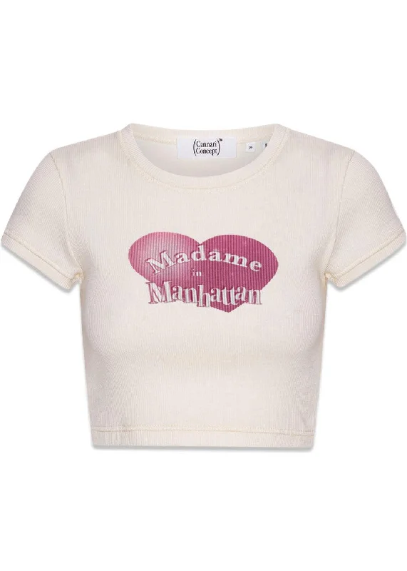 Cropped T-Shirt - Bright White Solid Print Embellished