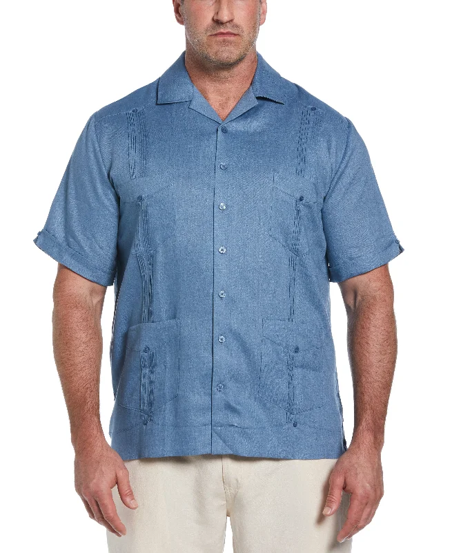 Big & Tall 100% Linen Classic Guayabera Shirt - Short Sleeve Mesh Fabric Canvas Fabric Denim Fabric